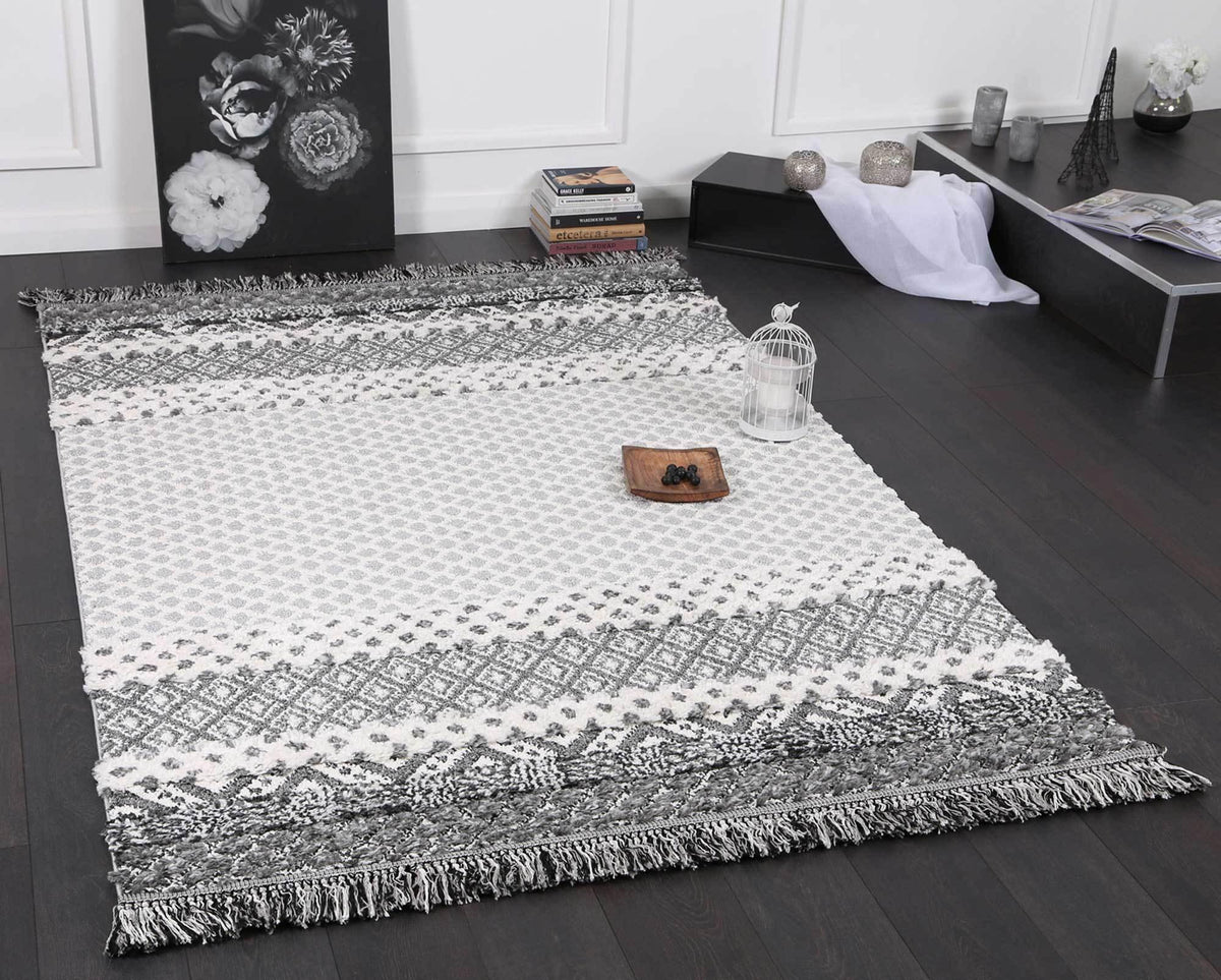 Eternity Mono Tribal Edge Cream Anthracite - The Rugs