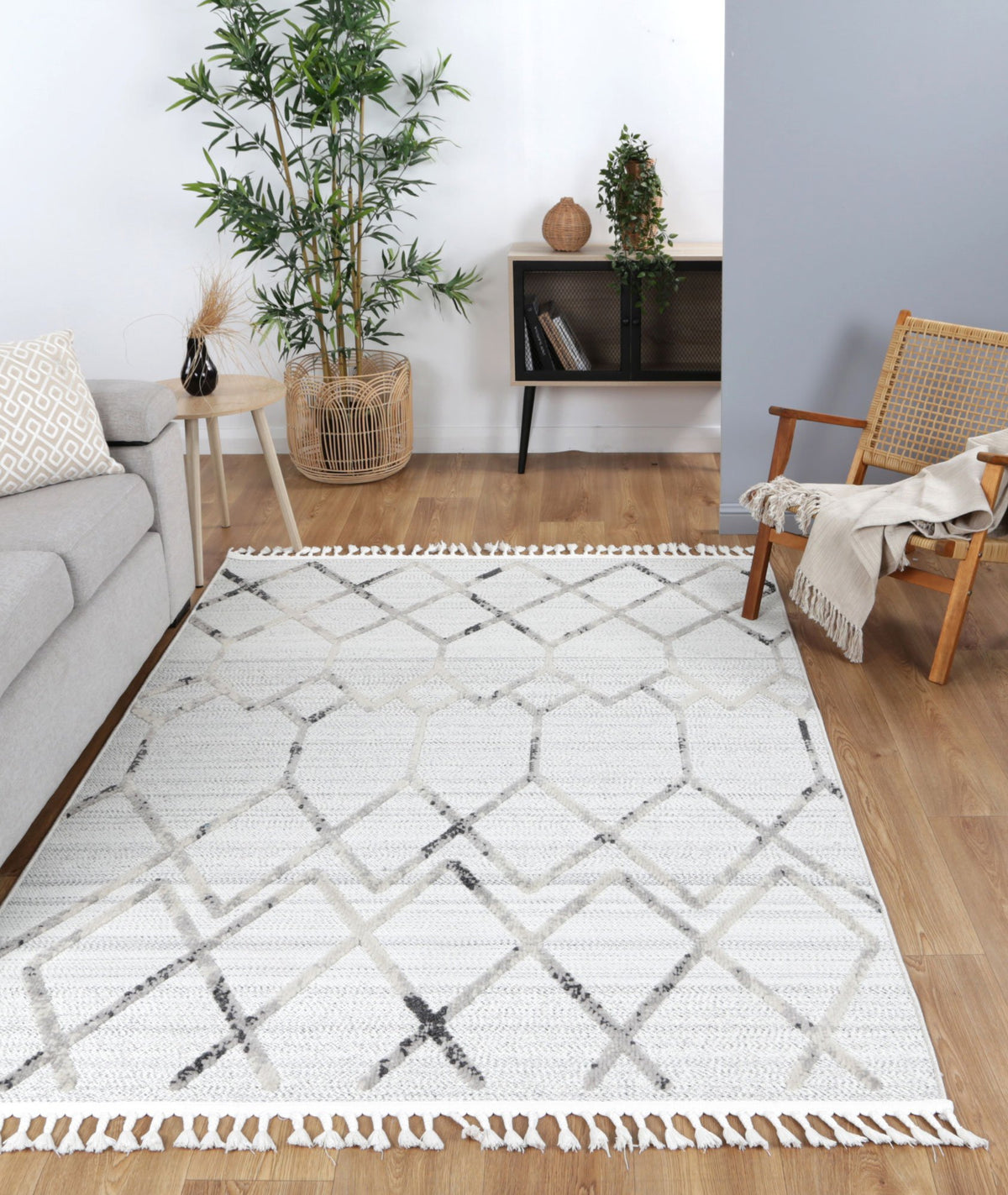 Opulence Cream Grey Diamond Rug