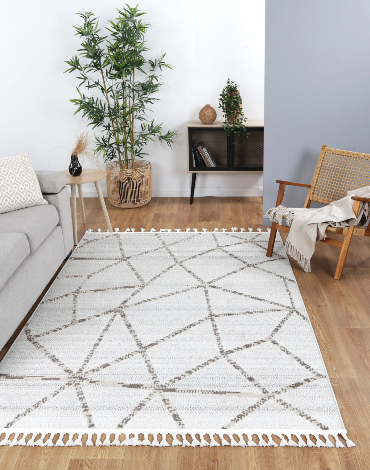 Opulence Cream Beige Geometric Rug