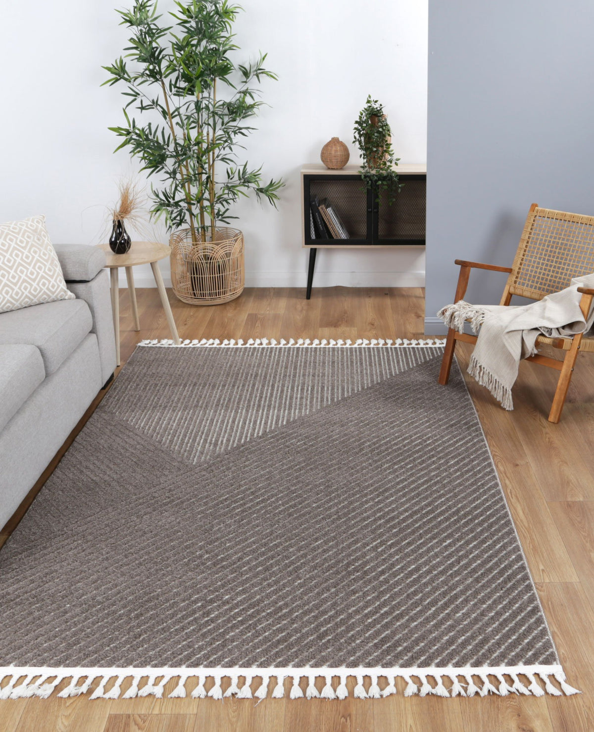 Opulence Cream Brown Geometric Striped Rug