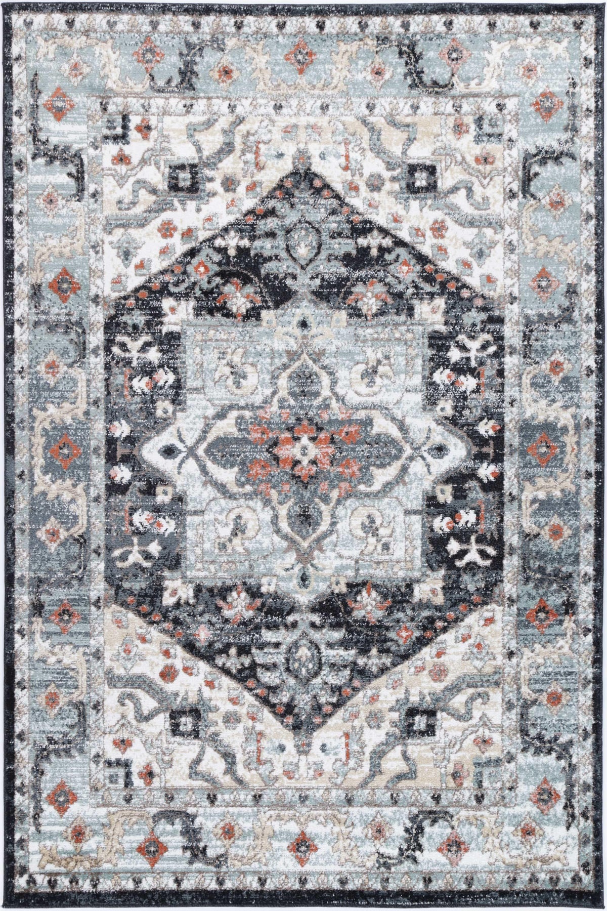 Abbot Traditional Charcoal Blue Rug | The Rugs