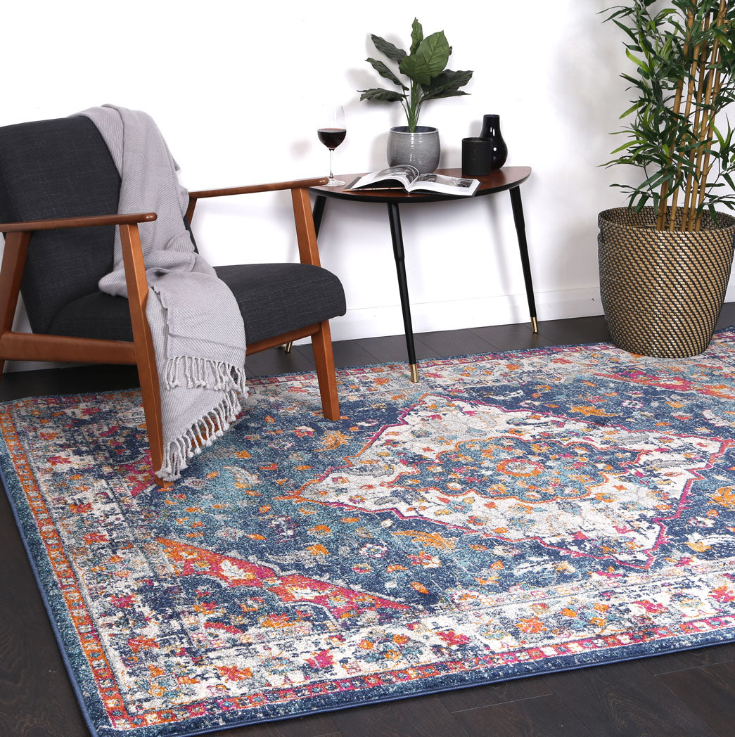 Babylon Navy Multi Oriental Rug
