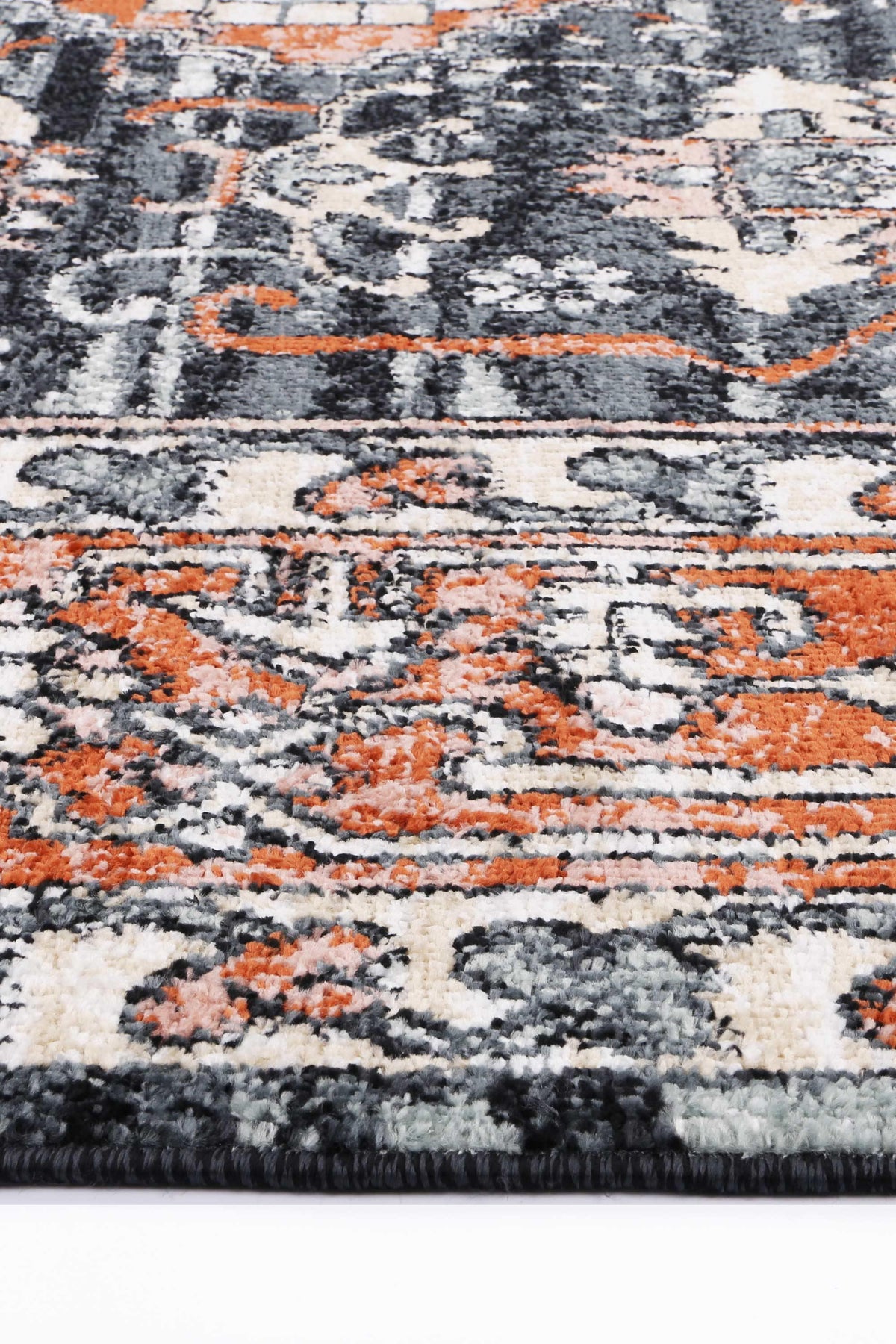 Abbot Traditional Terracotta Black Rug - The Rugs