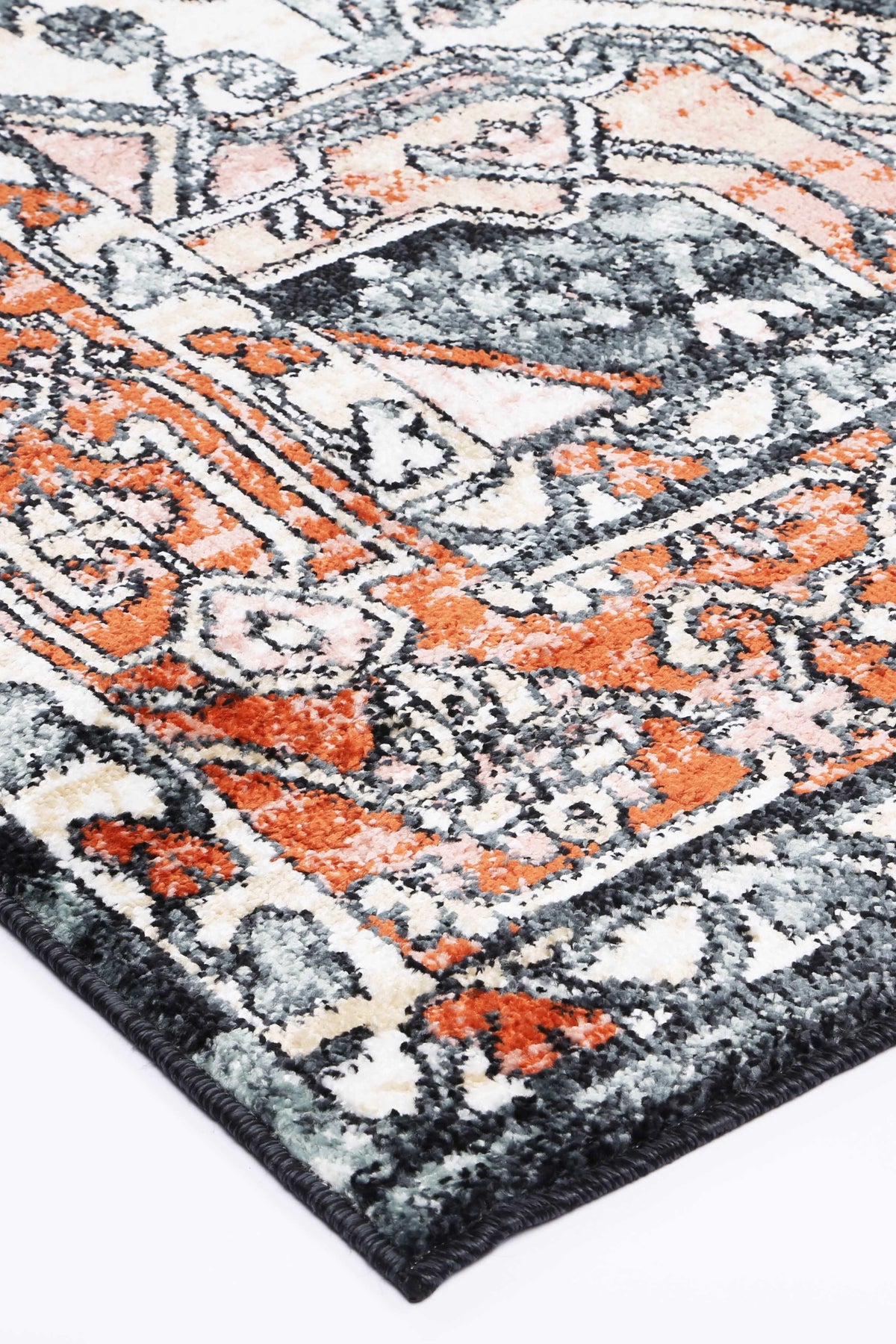 Abbot Traditional Terracotta Black Rug - The Rugs