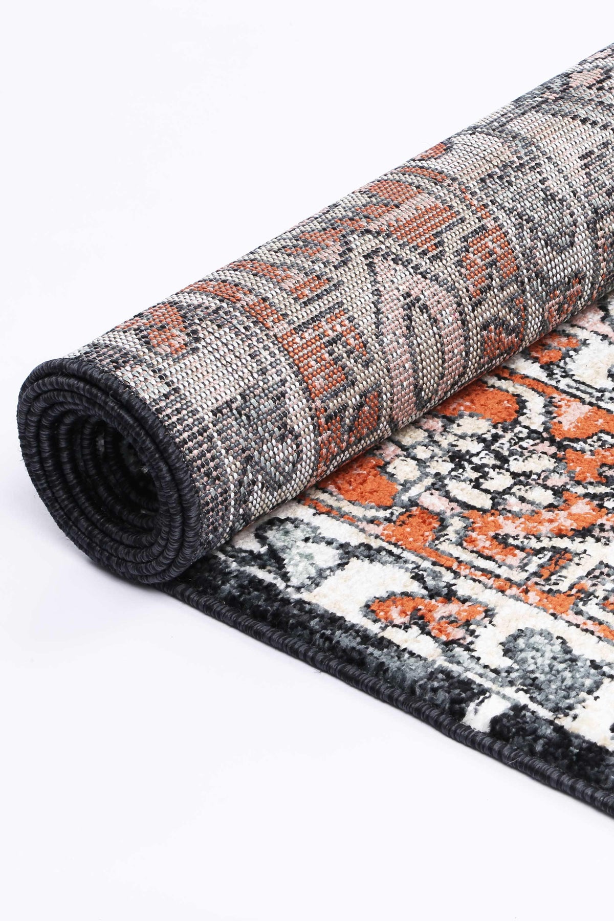 Abbot Traditional Terracotta Black Rug - The Rugs