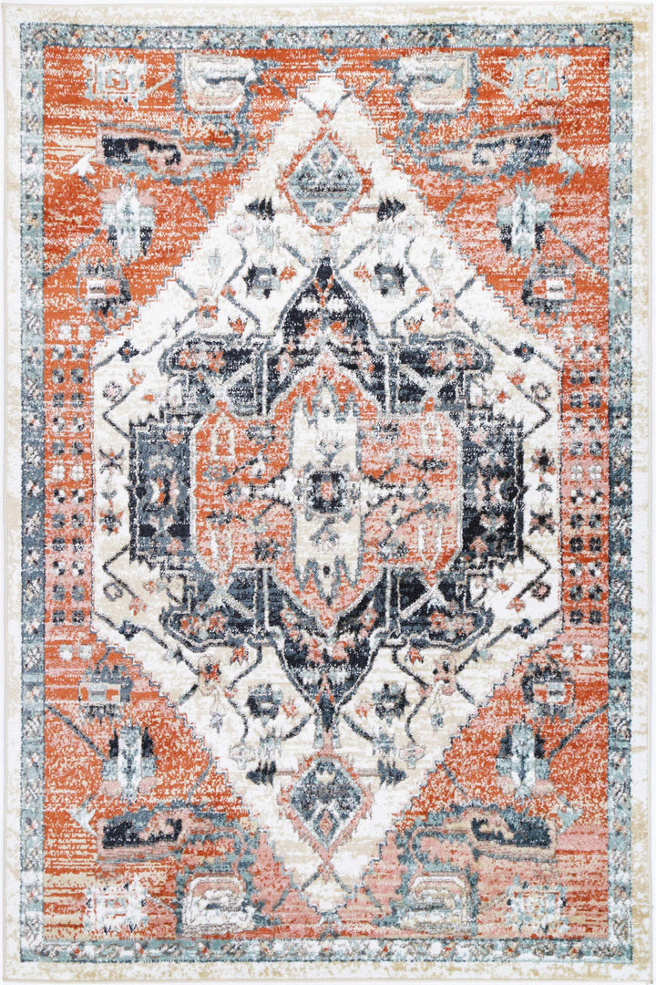 Abbot Traditional Terracotta White Rug - The Rugs