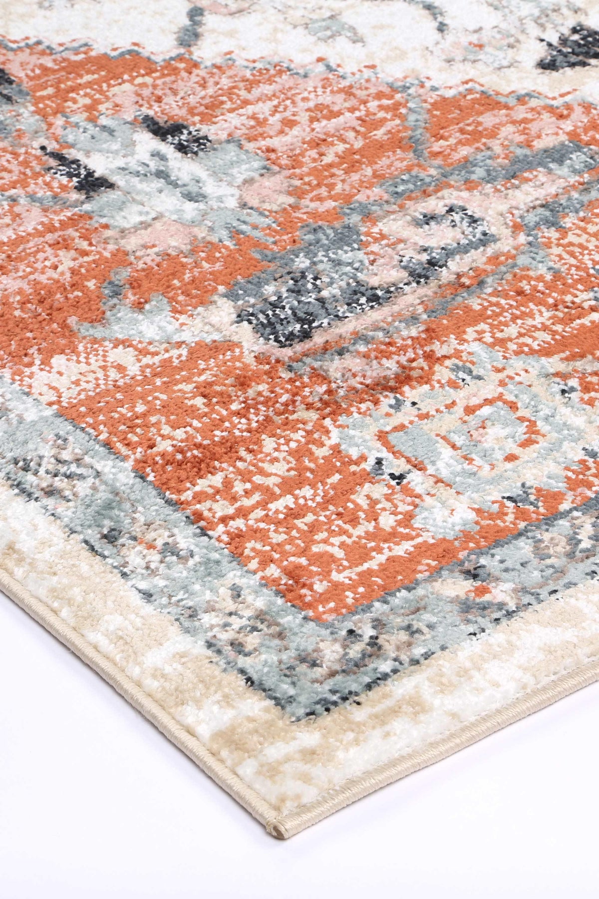 Abbot Traditional Terracotta White Rug - The Rugs