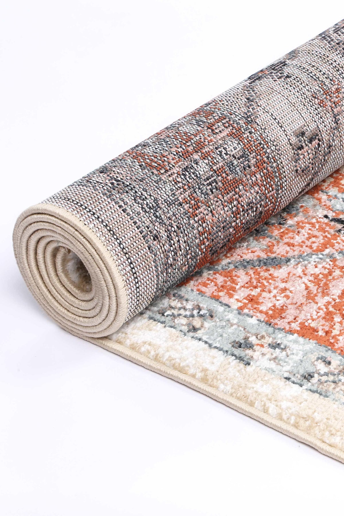 Abbot Traditional Terracotta White Rug - The Rugs