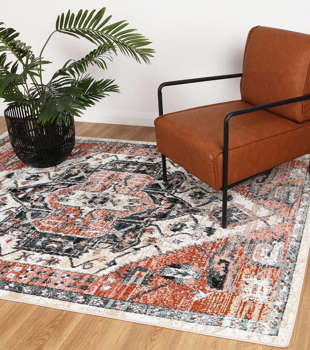Abbot Traditional Terracotta White Rug - The Rugs