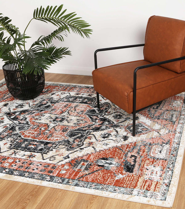 Abbot Traditional Terracotta White Rug - The Rugs