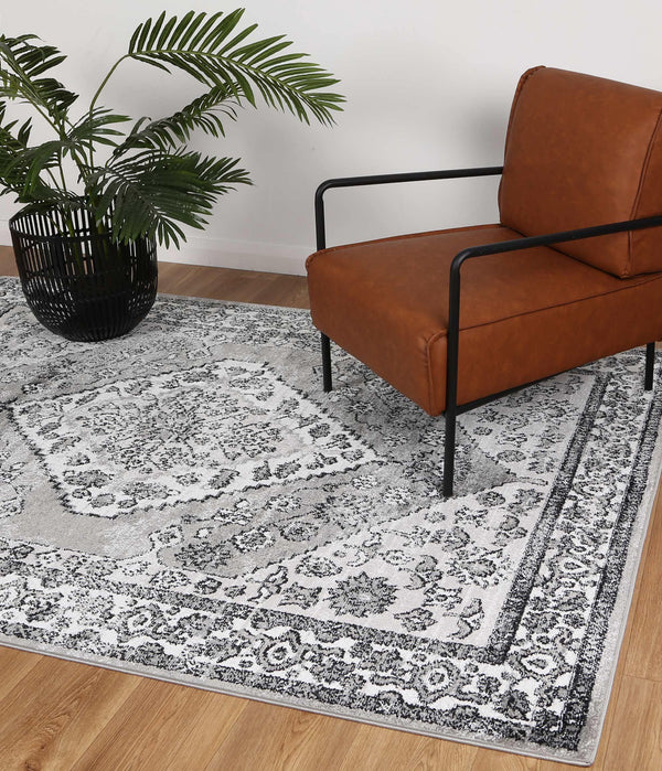 Abbot Traditional Grey Black Rug - The Rugs