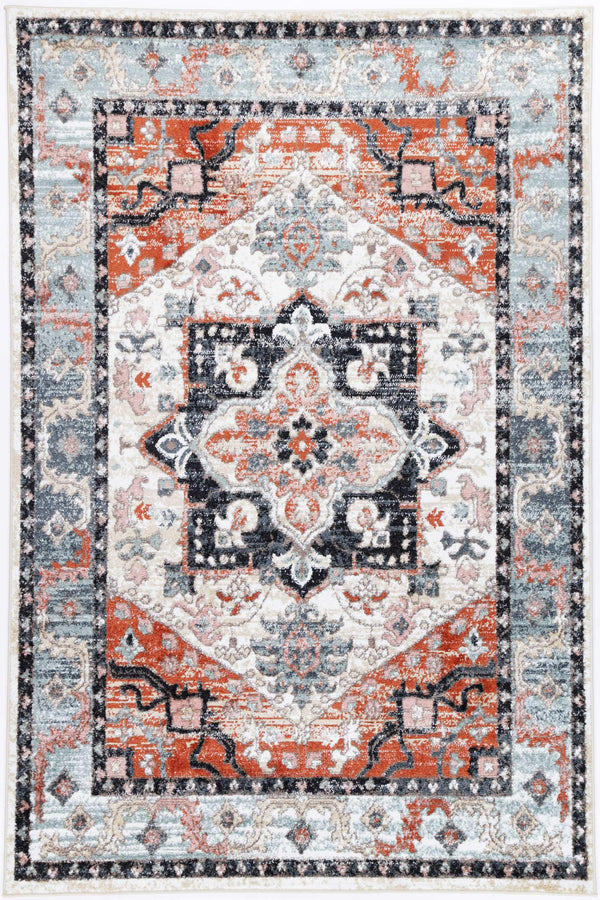 Abbot Traditional Terracotta Charcoal Rug - The Rugs