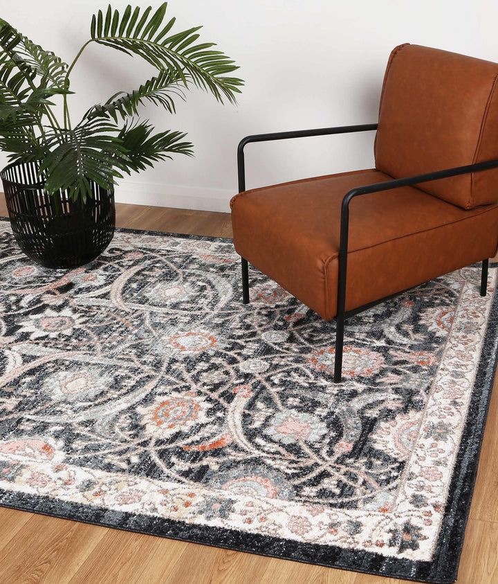 Abbot Traditional Charcoal Cream  Rug - The Rugs