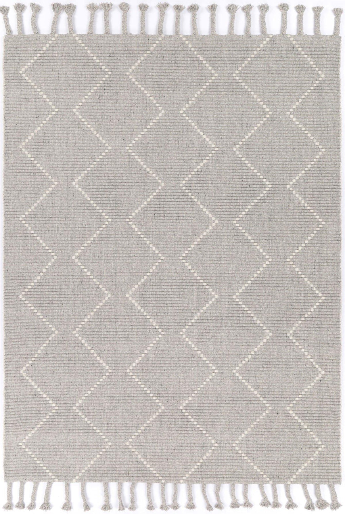 Cora Diamond Tassel Grey Wool Rug - The Rugs