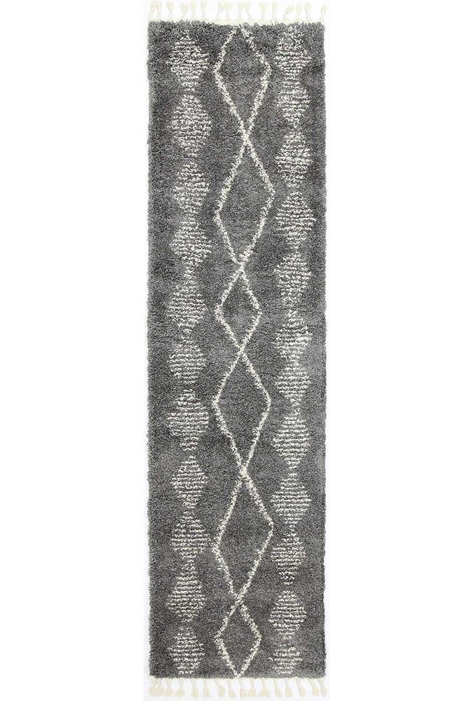 Marrakesh Zara Tribal Grey Cream Runner Moroccan Rug - The Rugs