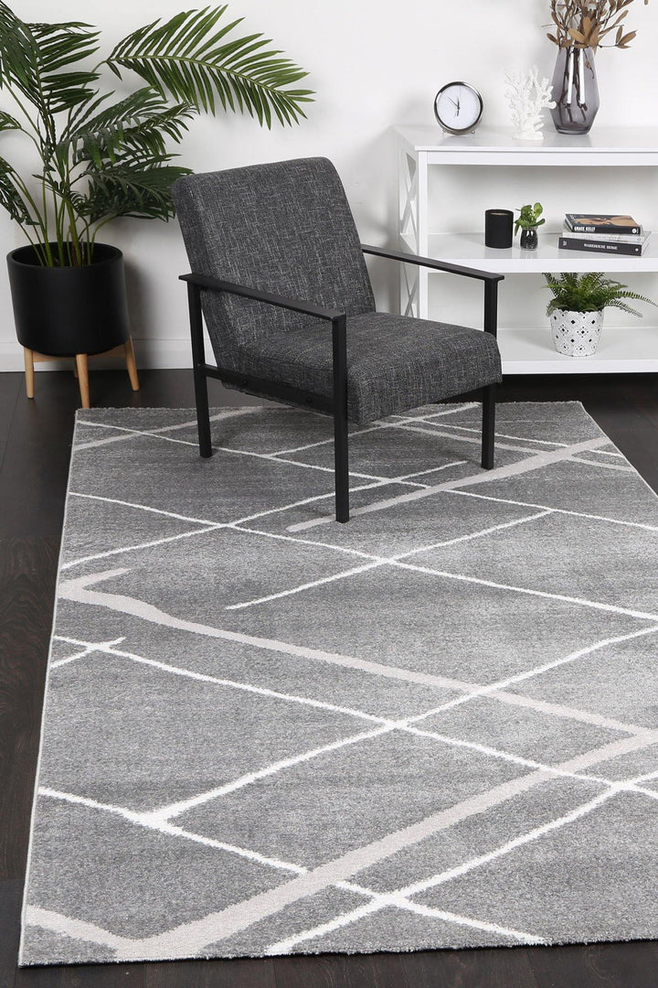 Layla Abstract Stripe Grey Rug - The Rugs