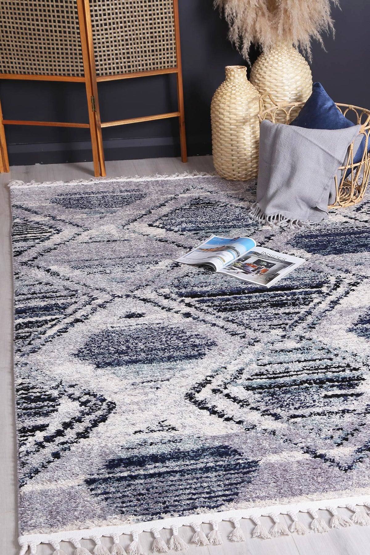 Cassandra Navy Blue Diamond Rug
