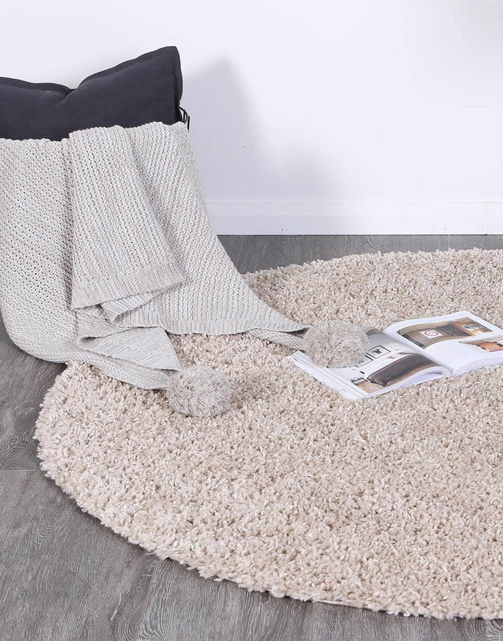 Danso Shaggy Beige Round Rug - The Rugs