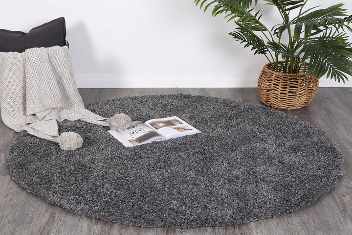 Danso Shaggy Charcoal Grey Round Rug - The Rugs