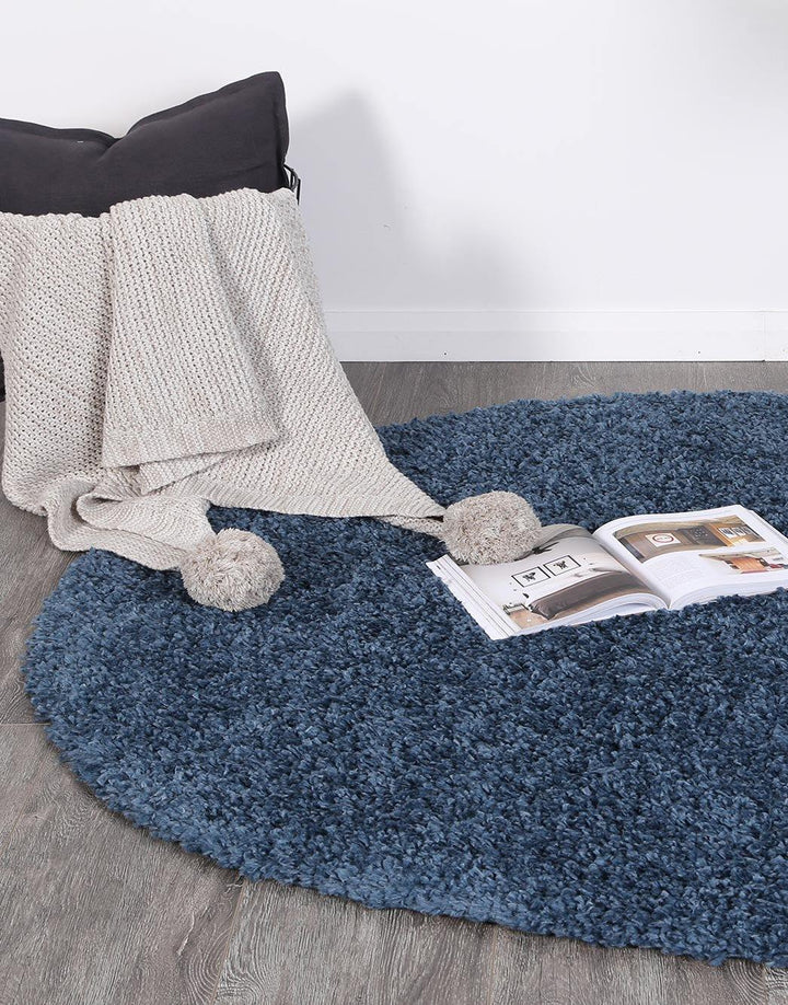 Danso Shaggy Navy Blue Round Rug - The Rugs