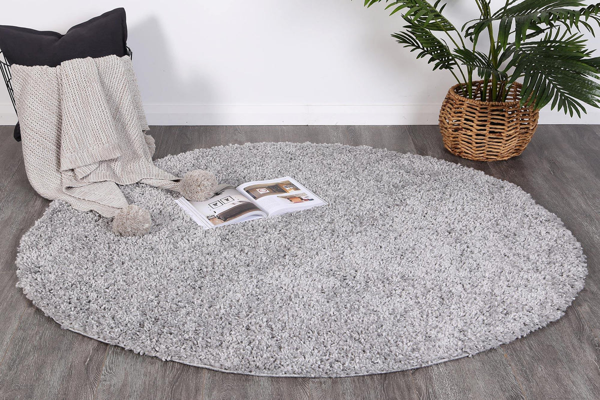 Danso Shaggy Silver Grey Round Rug - The Rugs