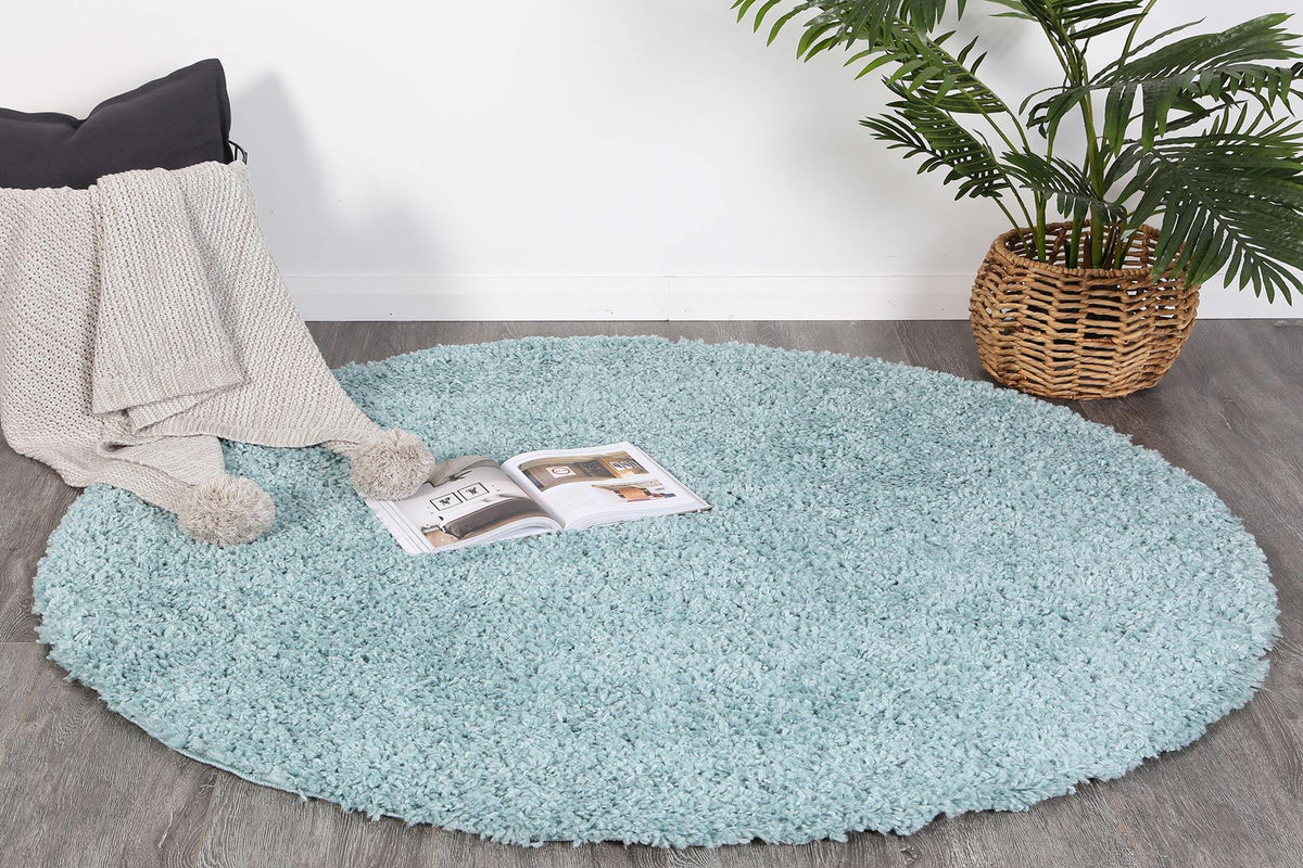 Danso Shaggy Turquoise Blue Round Rug - The Rugs