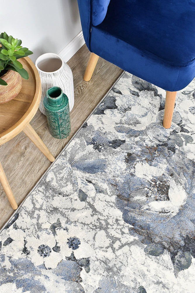 Zenith Blue Silver Grey Floral Runner Rug, [cheapest rugs online], [au rugs], [rugs australia]