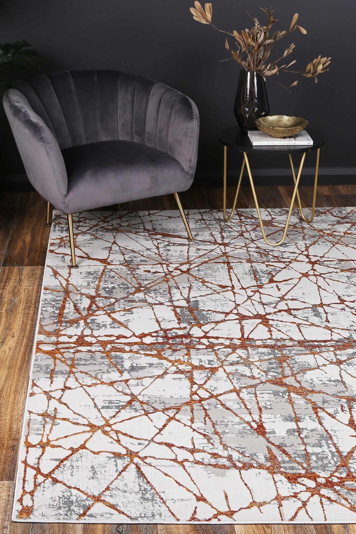 Drift Geometric Grey Rust Rug - The Rugs