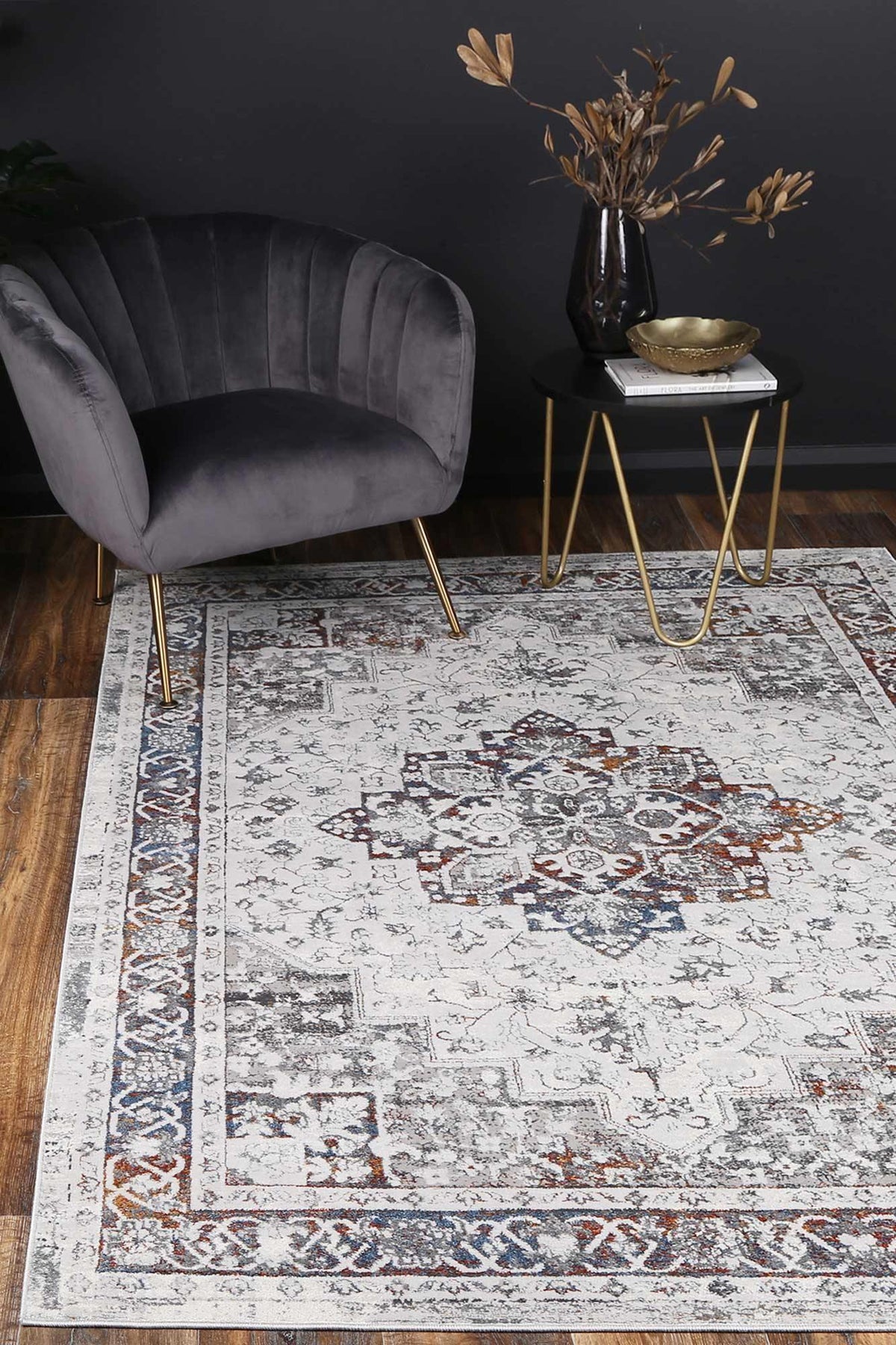 Drift Tribal Grey Multi Floral Rug - The Rugs