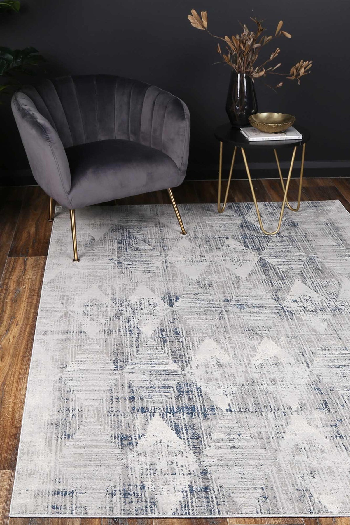 Drift Grey Blue Diamond Rug - The Rugs