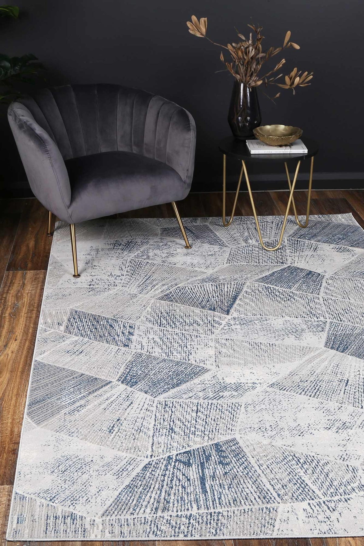 Drift Grey Blue Tiled Geometric Rug - The Rugs