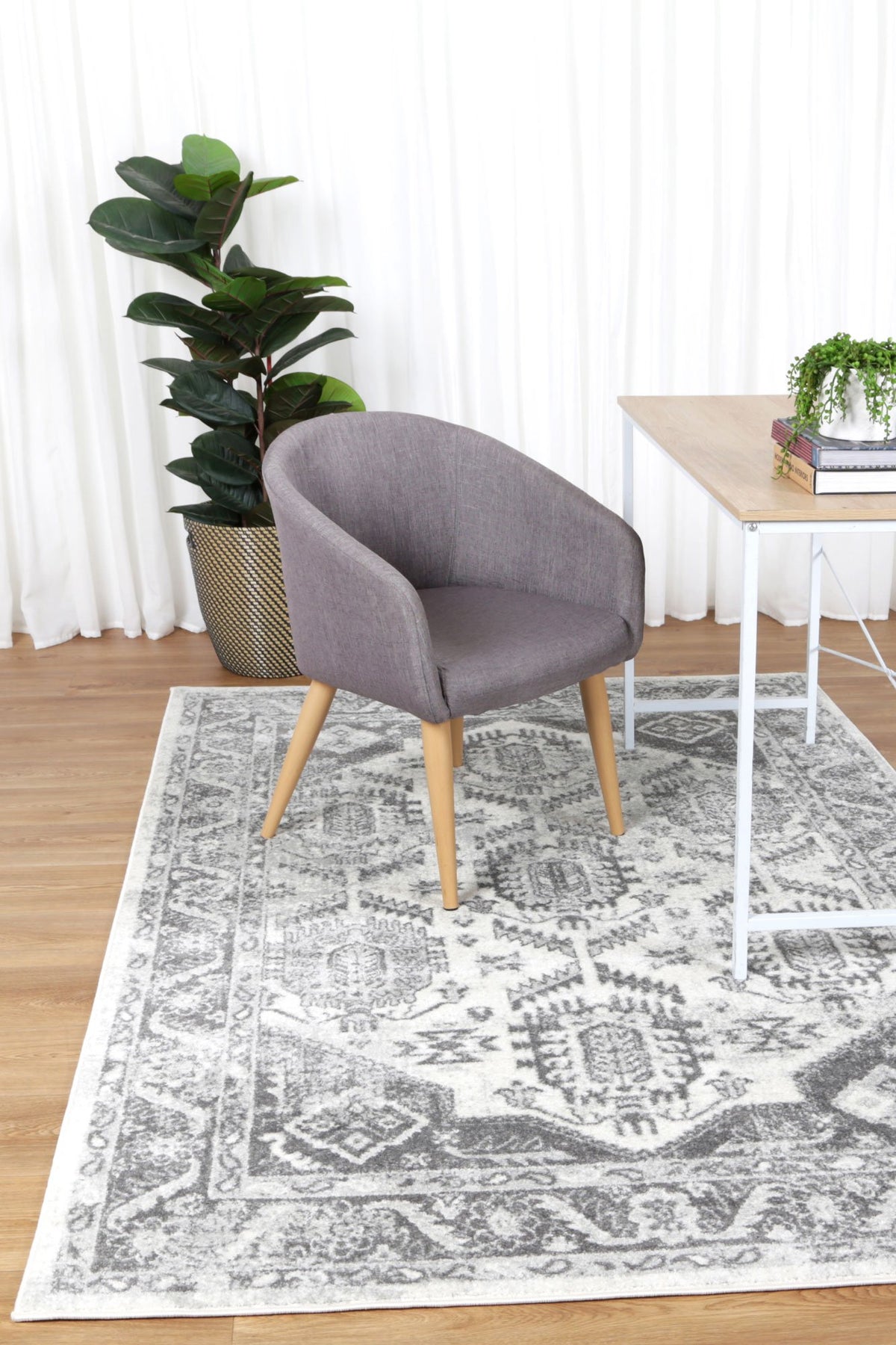 Alpine White Grey Traditional Rug