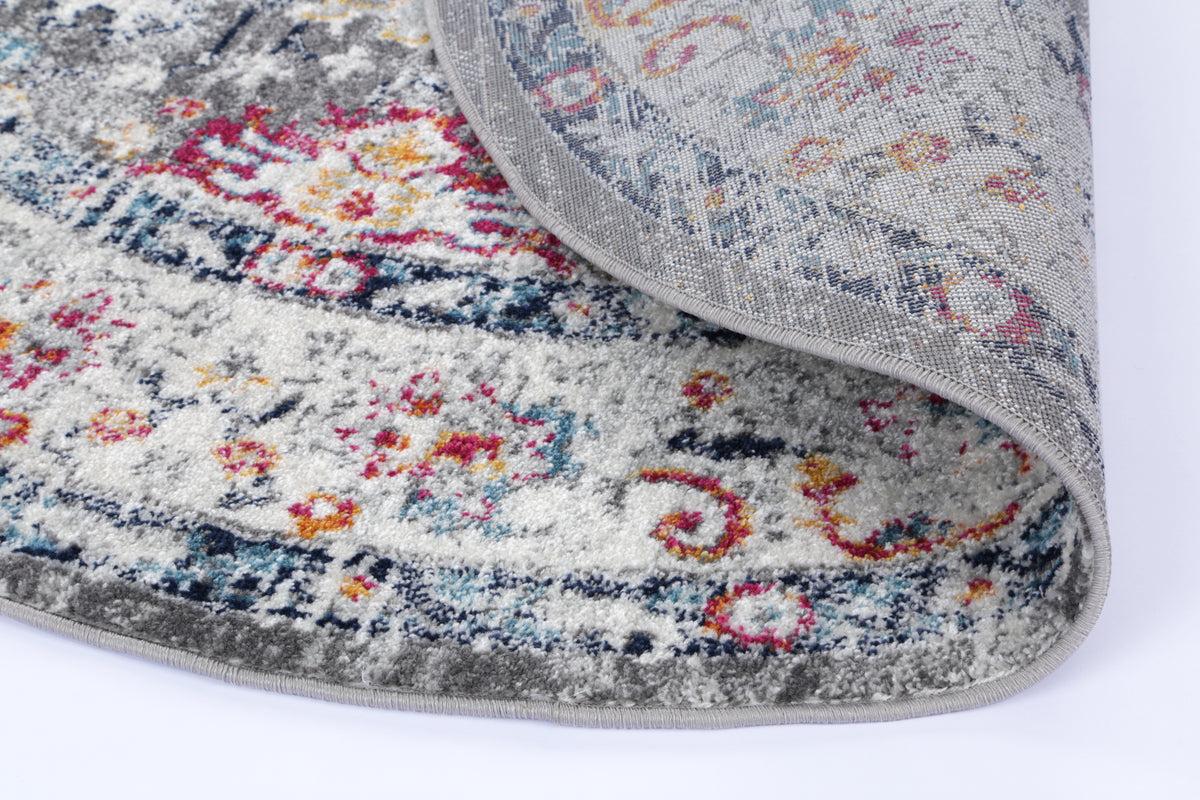 Alpine Grey Multi Traditional Round Rug