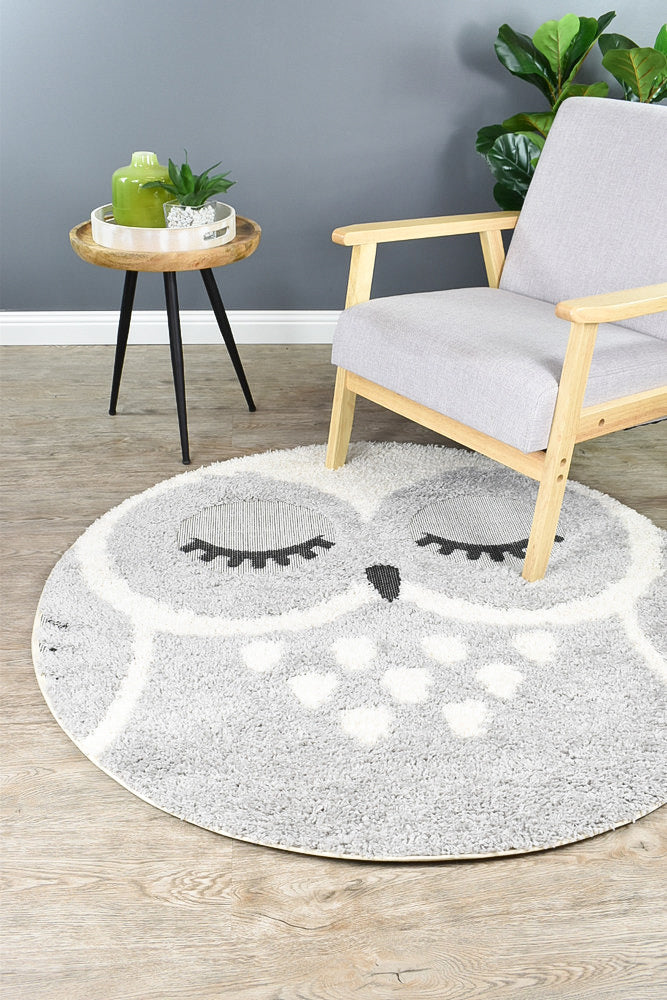 Kingdom Grey SIlver Kids Plush Owl Rug, [cheapest rugs online], [au rugs], [rugs australia]