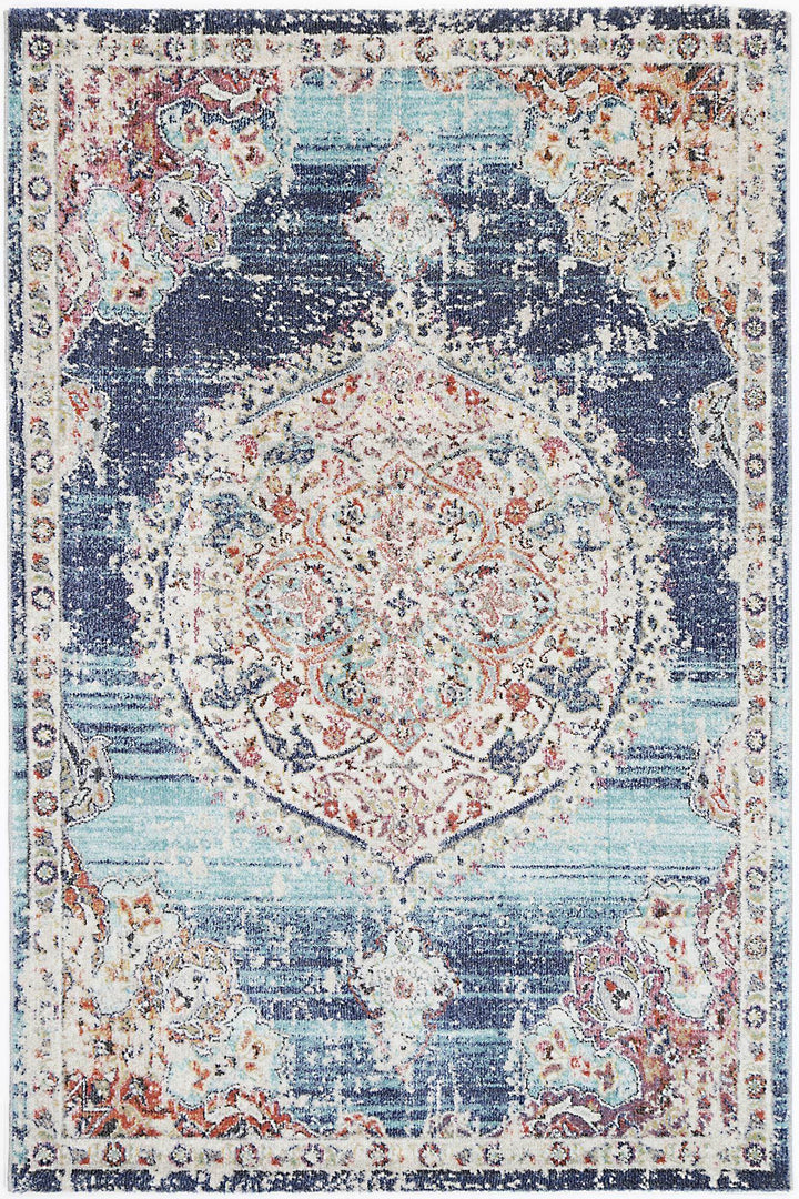 Clara Hollow Medalion Transitional Navy Multi Rug - The Rugs