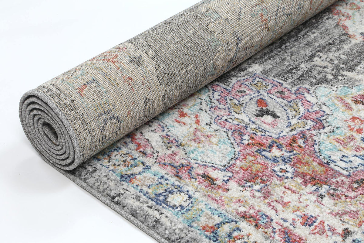 Clara Hollow Medalion Transitional Grey Rug - The Rugs