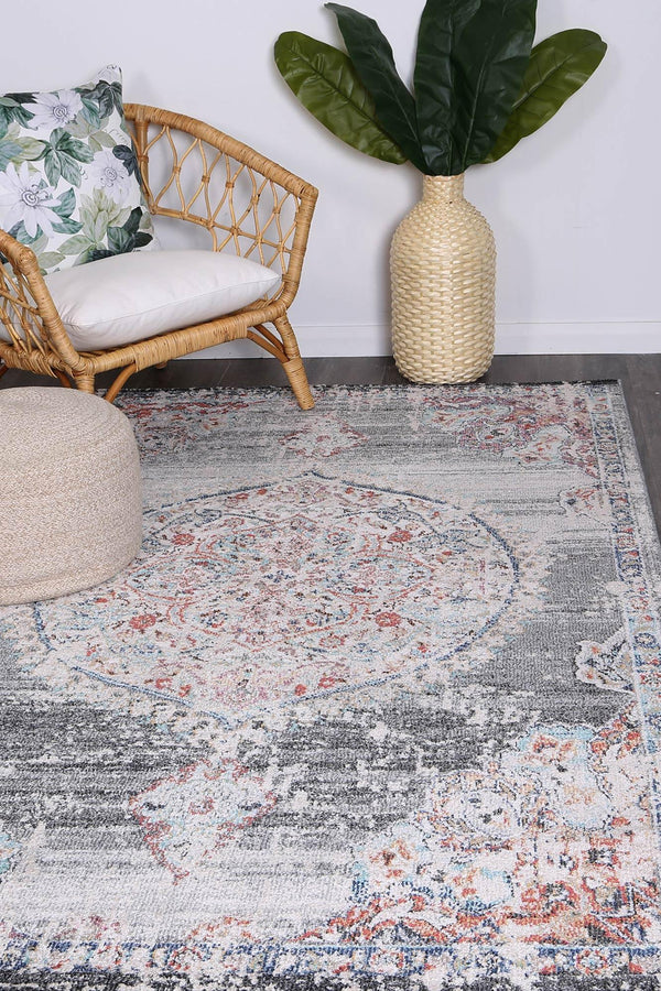Clara Hollow Medalion Transitional Grey Rug - The Rugs