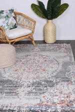 Clara Hollow Medalion Transitional Grey Rug - The Rugs