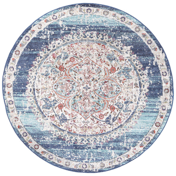 Clara Hollow Medalion Transitional Navy Multi Round Rug - The Rugs