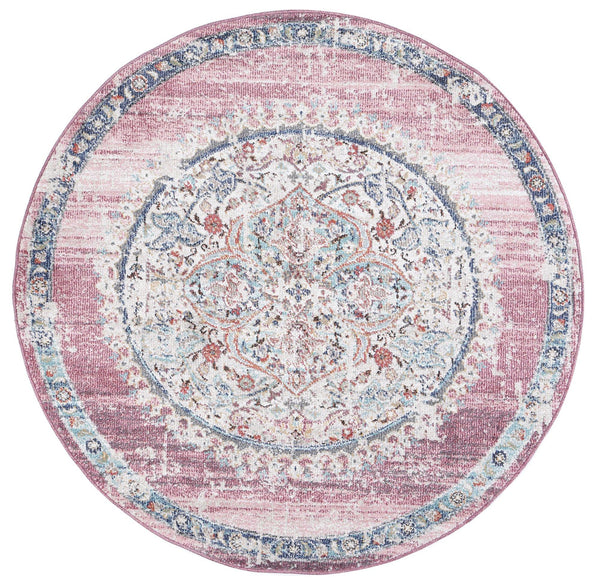 Clara Hollow Medalion Transitional Blush Round Rug - The Rugs
