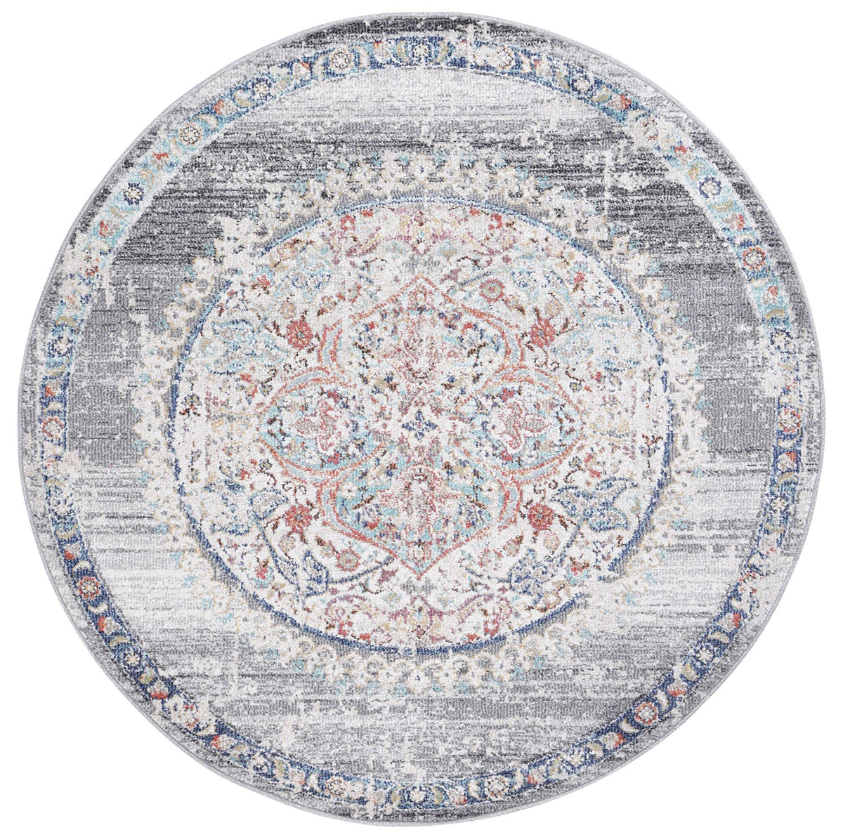 Clara Hollow Medalion Transitional Grey Round Rug - The Rugs