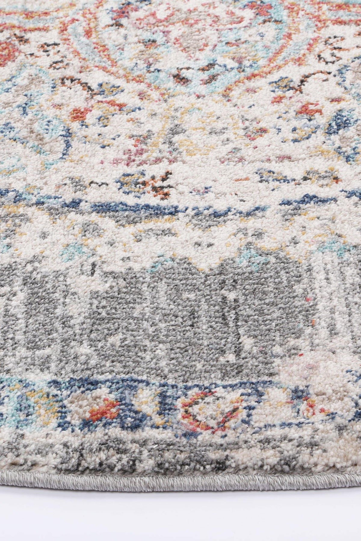Clara Hollow Medalion Transitional Grey Round Rug - The Rugs