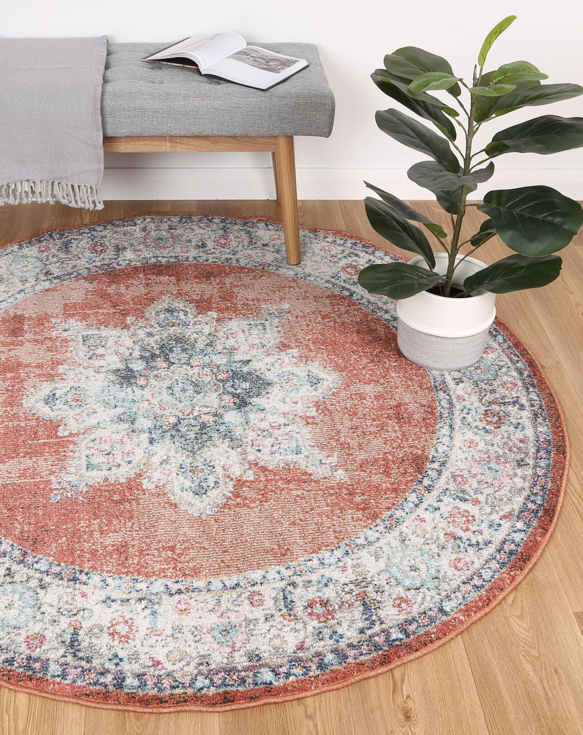 Clara Brentwood Transitional Rust Round Rug - The Rugs