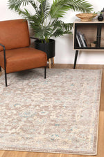 Ziva Beige Sky Blue Floral Rug - The Rugs