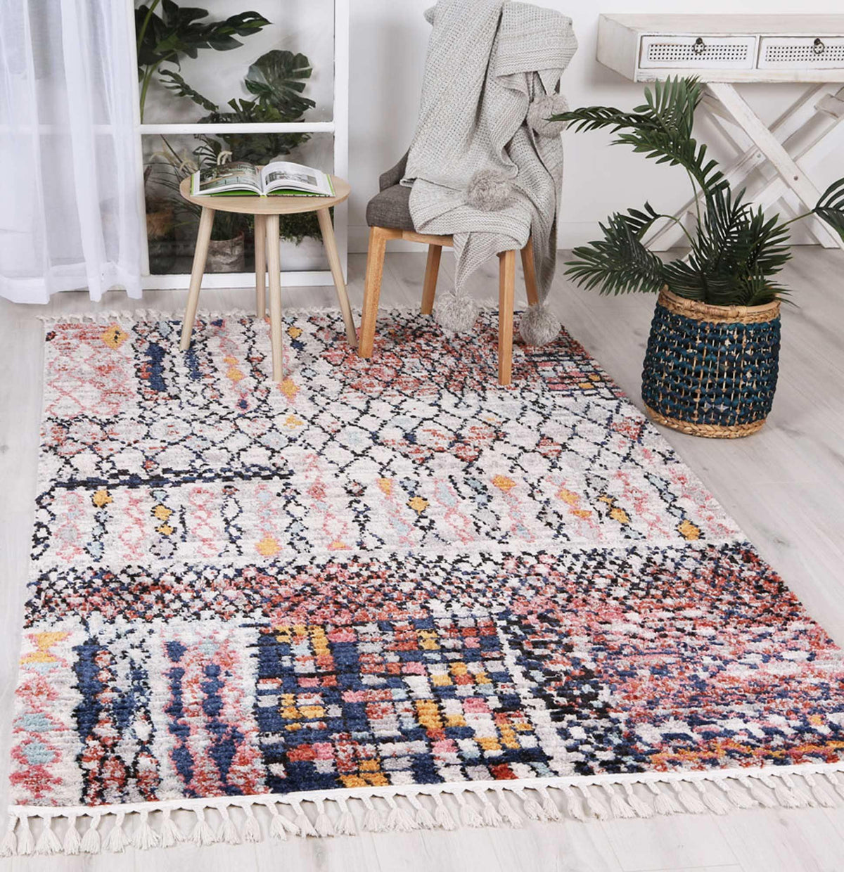 Pandora Boho Moroccan Fes Silver Pink Rug - The Rugs