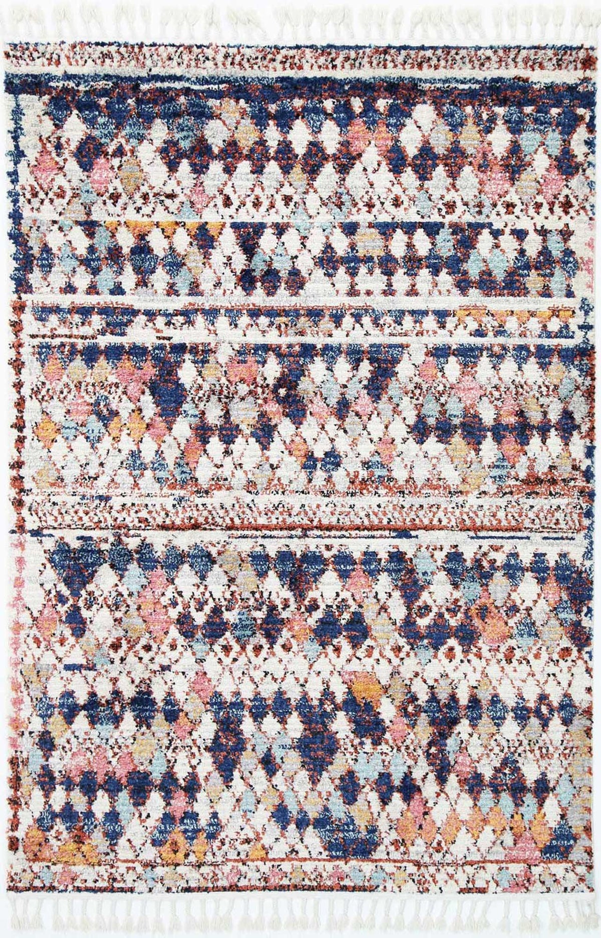 Pandora Boho Moroccan Casablanca White Navy Rug - The Rugs