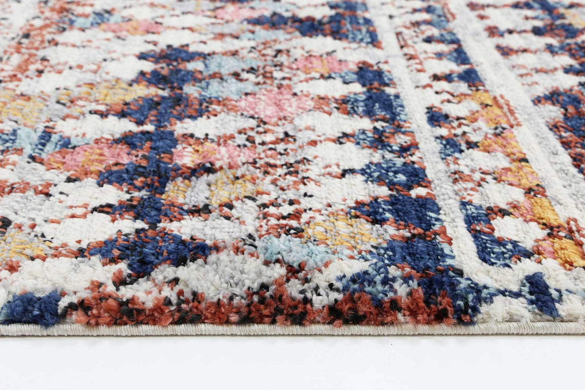 Pandora Boho Moroccan Casablanca White Navy Rug - The Rugs