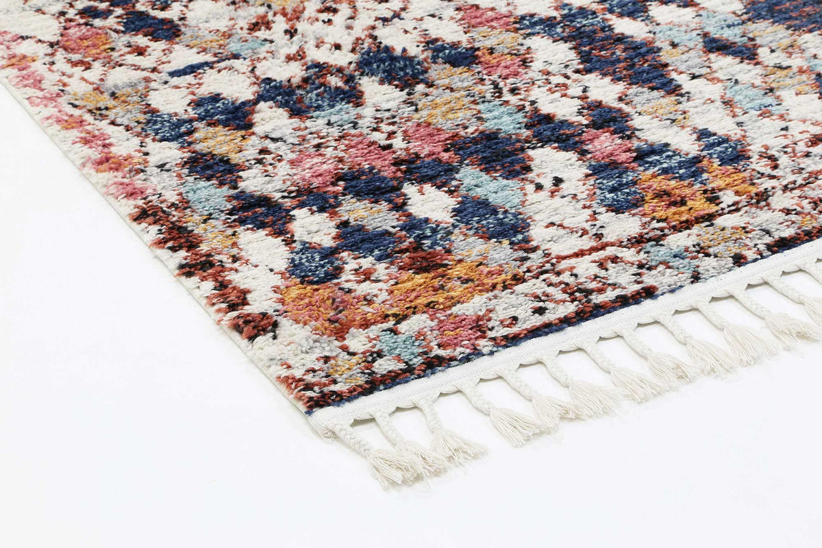 Pandora Boho Moroccan Casablanca White Navy Rug - The Rugs