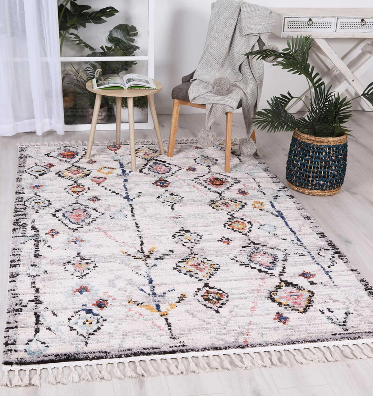 Pandora Boho Moroccan Taza White Rug - The Rugs