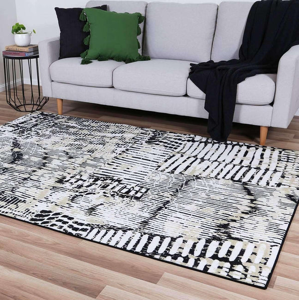 Ascot Black and Cream Patterned Rug, [cheapest rugs online], [au rugs], [rugs australia]